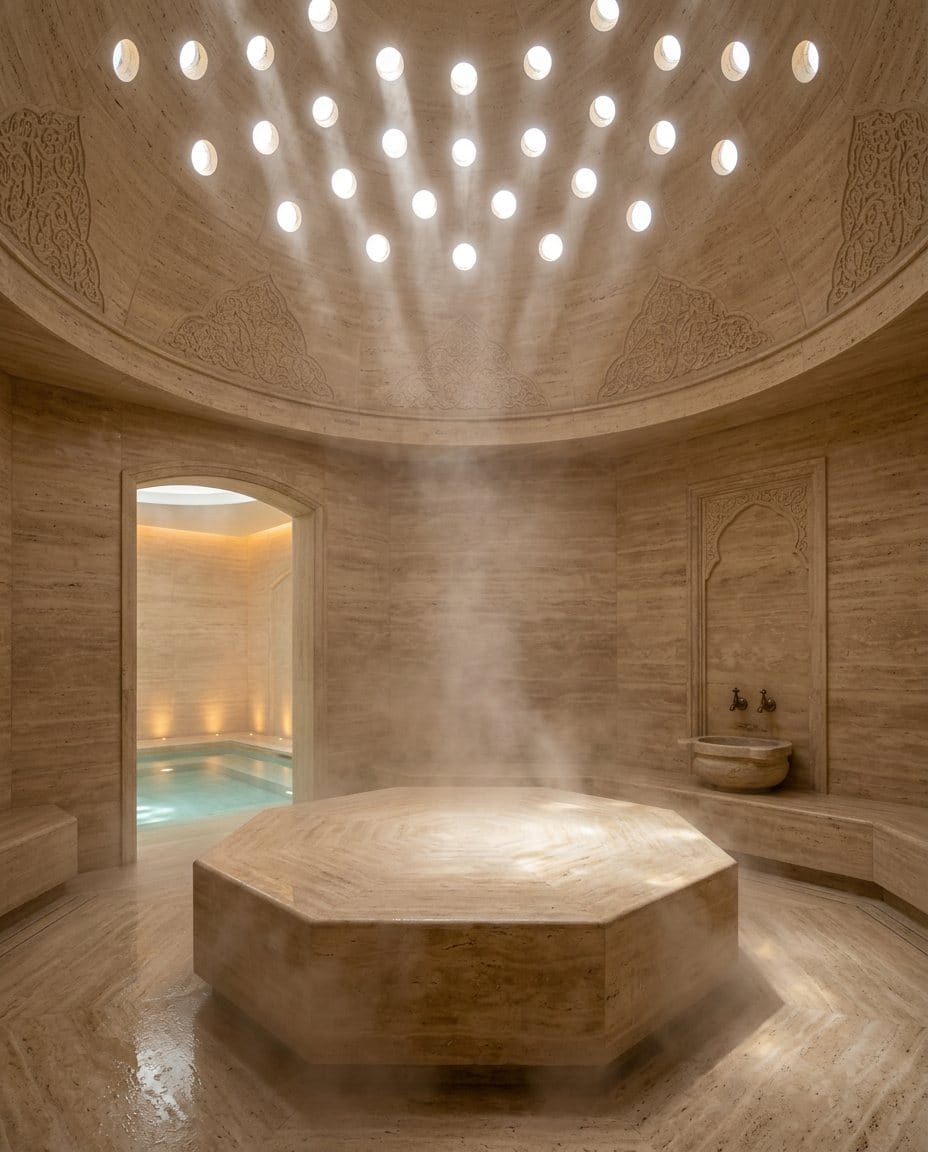 A stone hammam lit from above