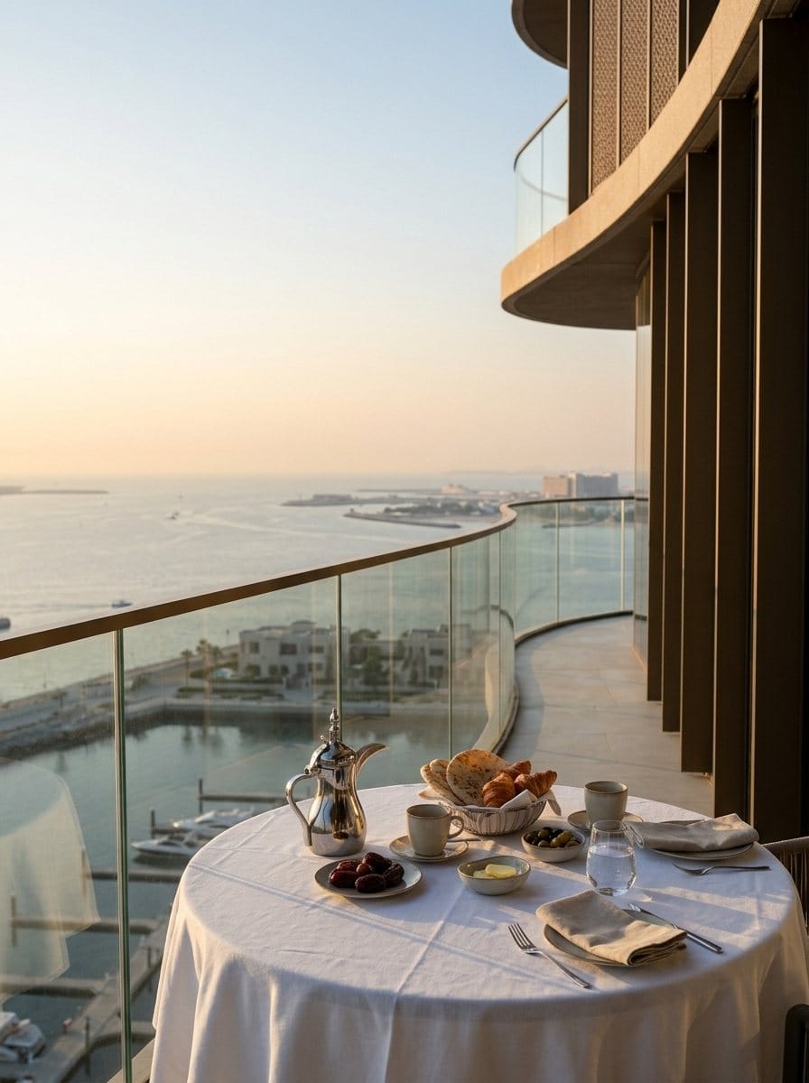 Breakfast on a terrace with the sea filling the view